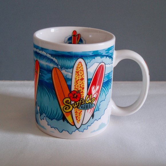 Hawaii Slippers Flop Flops Surf’s Up Surfboard Coffee Mug Set Beach Tea Souvenir - Picture 14 of 14